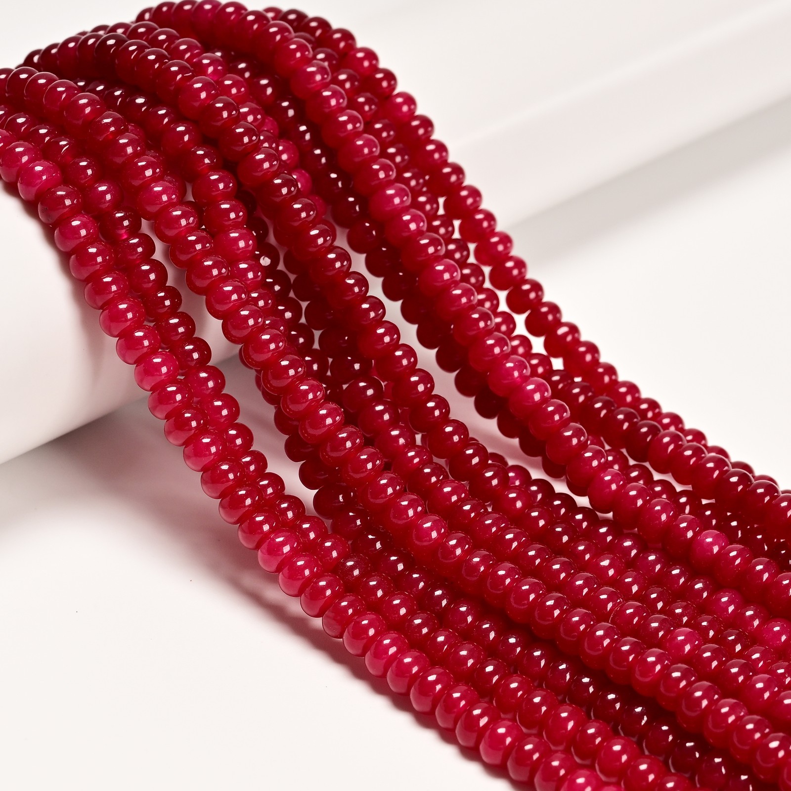 Dark Ruby Red Color Dyed Jade Smooth Rondelle Beads Size 4x6mm 15.5″ Strand
