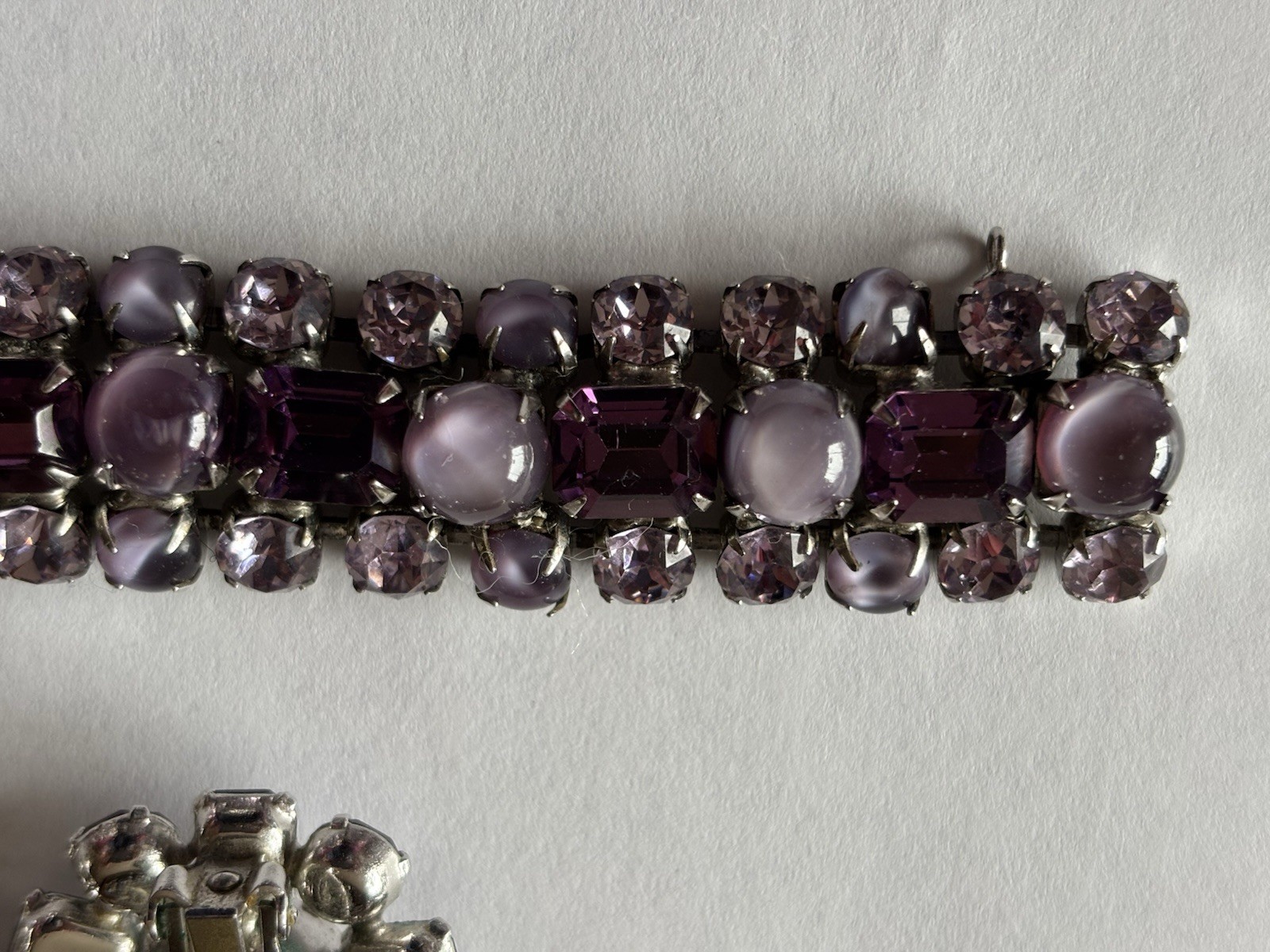Vintage Purple Rhinestone Bracelet No Mark Great Condition 7” Silver Tone