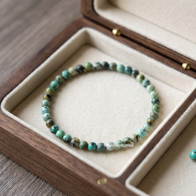 1PC Genuine African Turquoise 4mm Round Bead Stretch Bracelet Healing Crystal