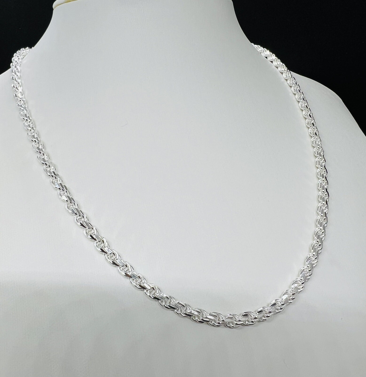 4mm Solid rope chain 925 Sterling silver men’s women’s necklace 16″ – 30″