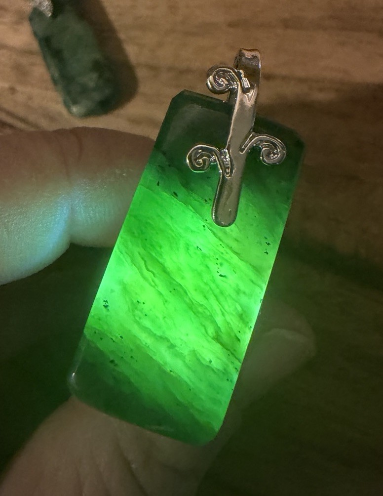 Green Nephrite Jade Pendant Artisan Rectangle