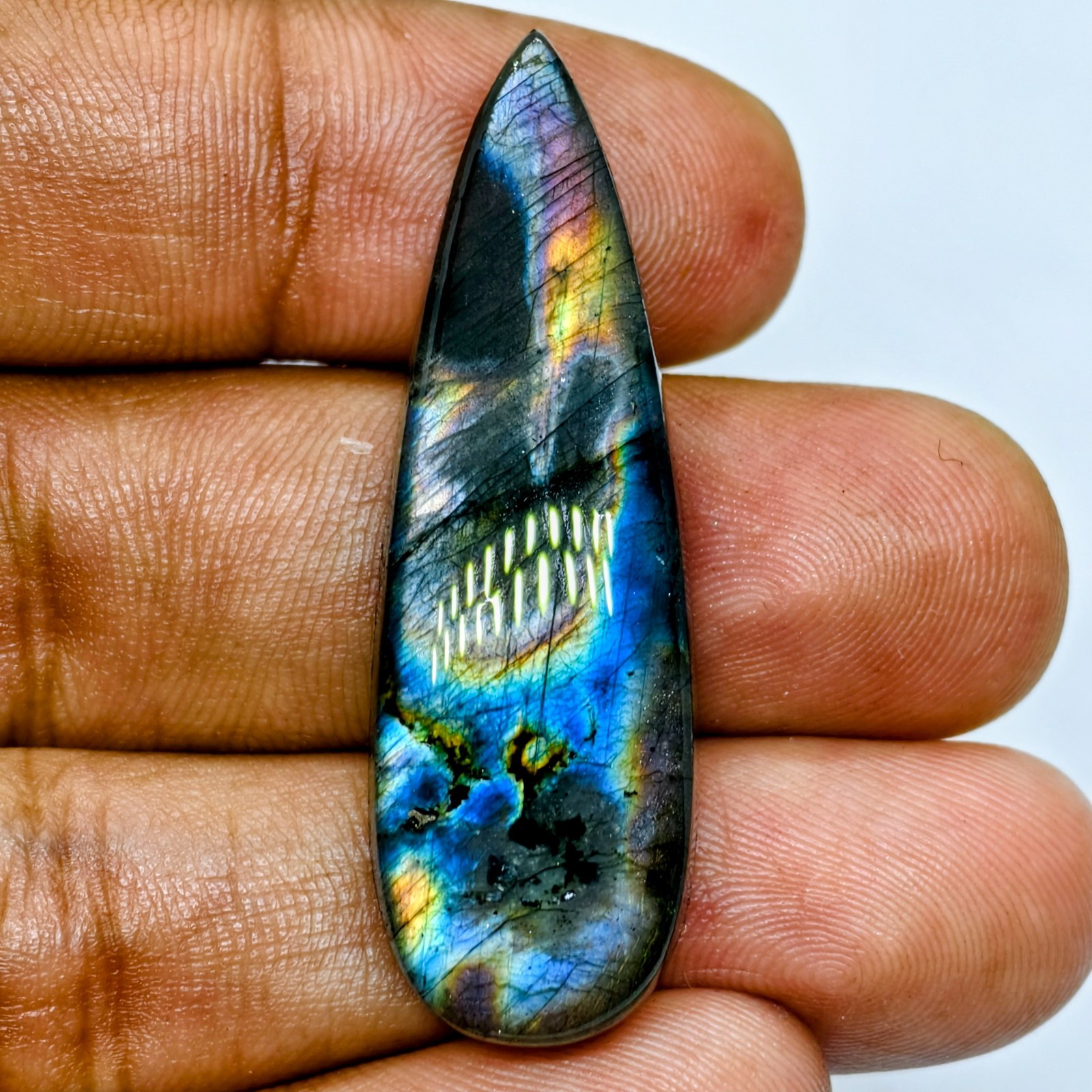 37 Cts Natural Labradorite Cabochon Gemstone For Jewelry 44.3×14.5×6.7 MM