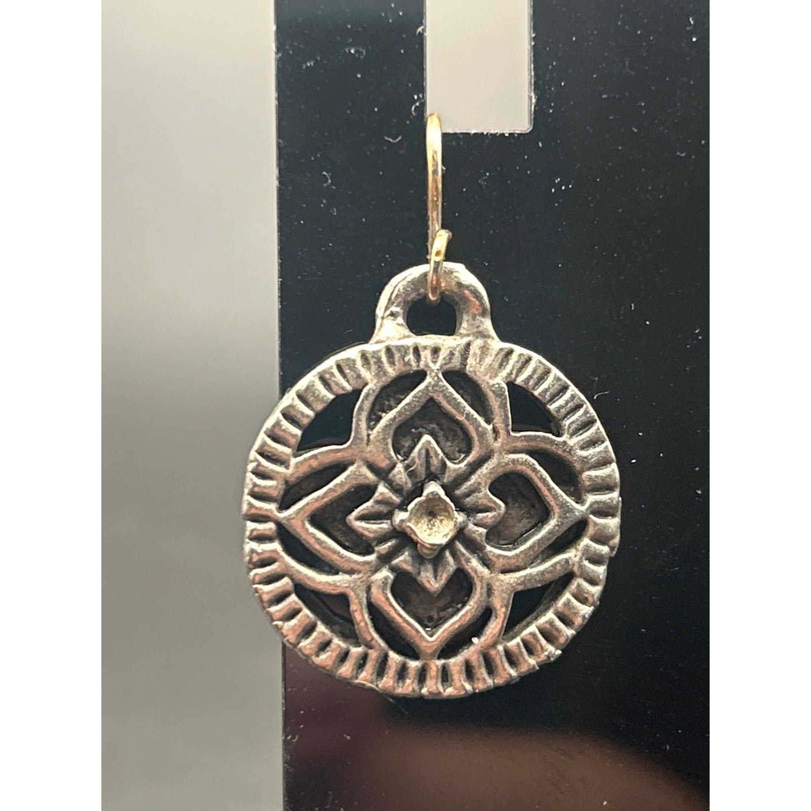 Vintage Silver Tone SE Asian Style Embossed Floral Disc Dangle Earrings