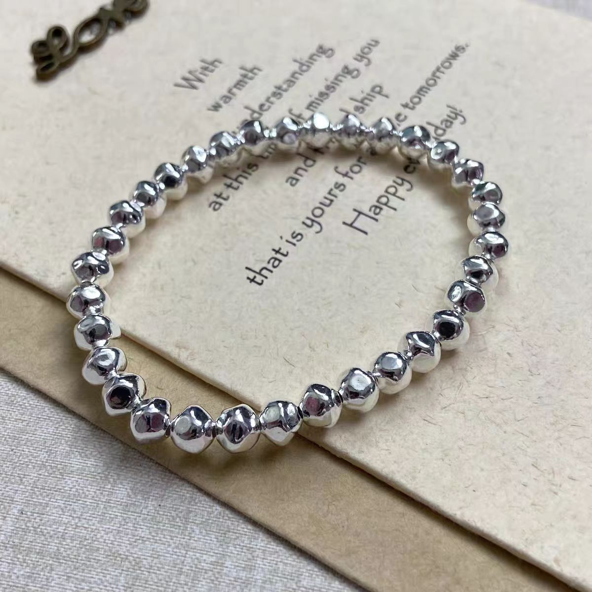Pure S999 Fine Silver 999 Men Women 6mm Polygonal Beads Bracelet Bangle 7.9inch
