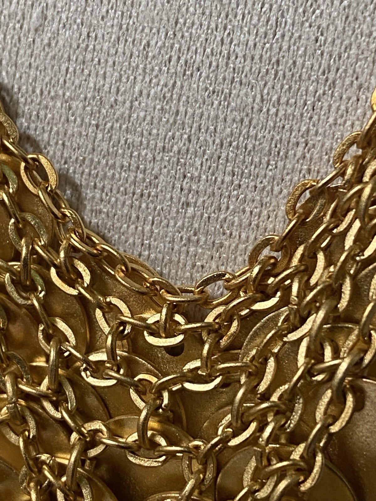 Matte Gold Disc Statement Bib Necklace Cascade Paillette Fringe Modern 16-19”