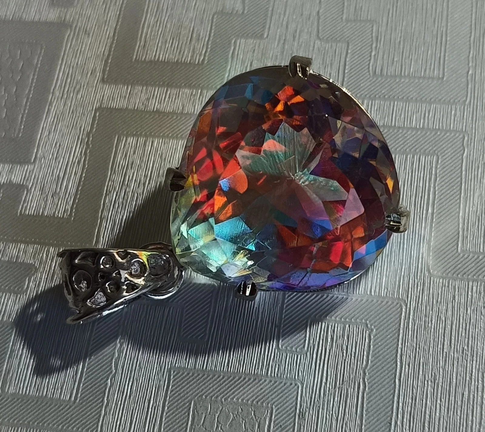 A+ Natural Mystic Topaz Pear Cut Rainbow Pendant 82.60 Ct MR Gems Certified T02