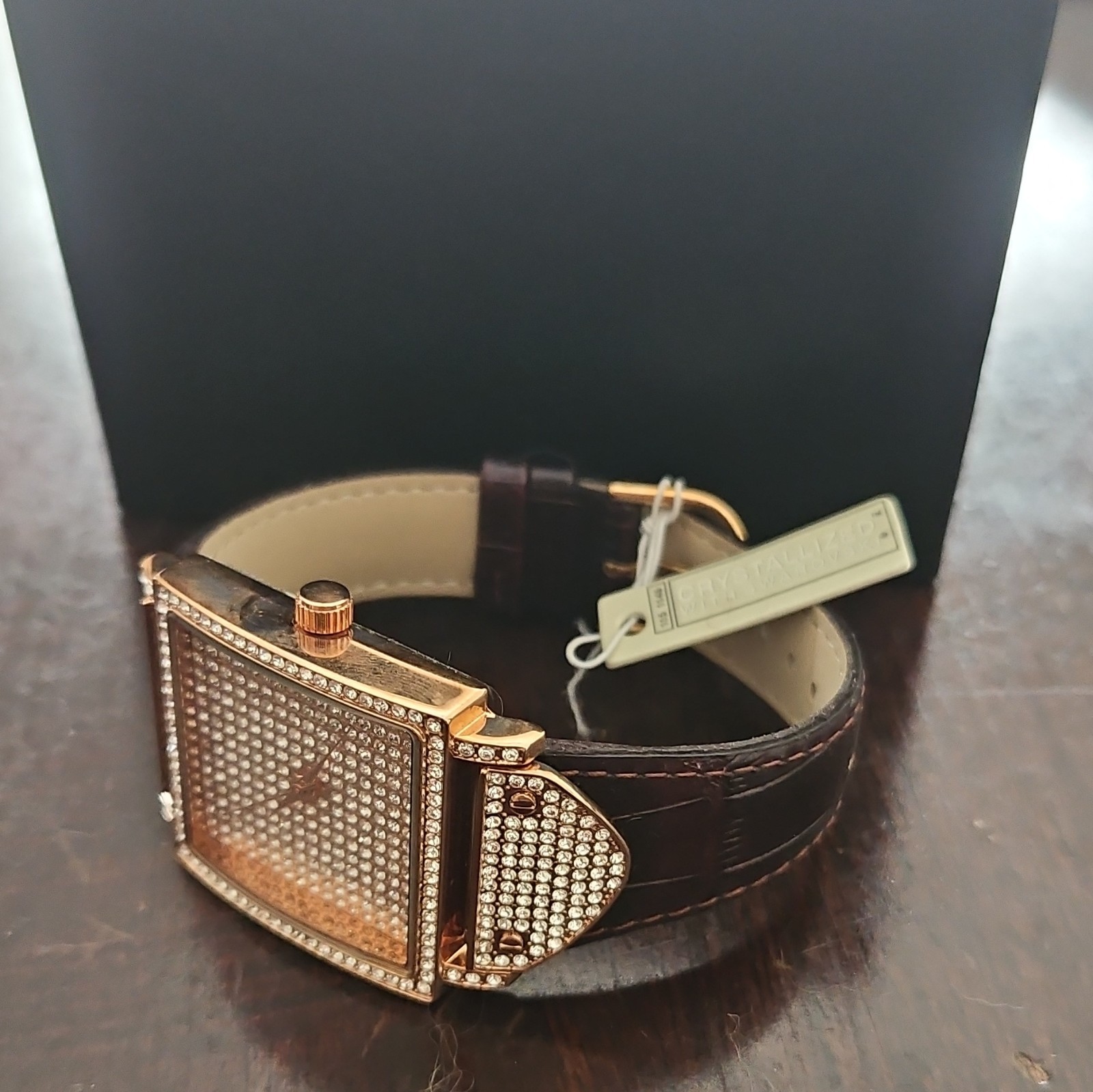 Adrienne Couture Collection Limited Edition Square Rose Gold Watch Brown Leather