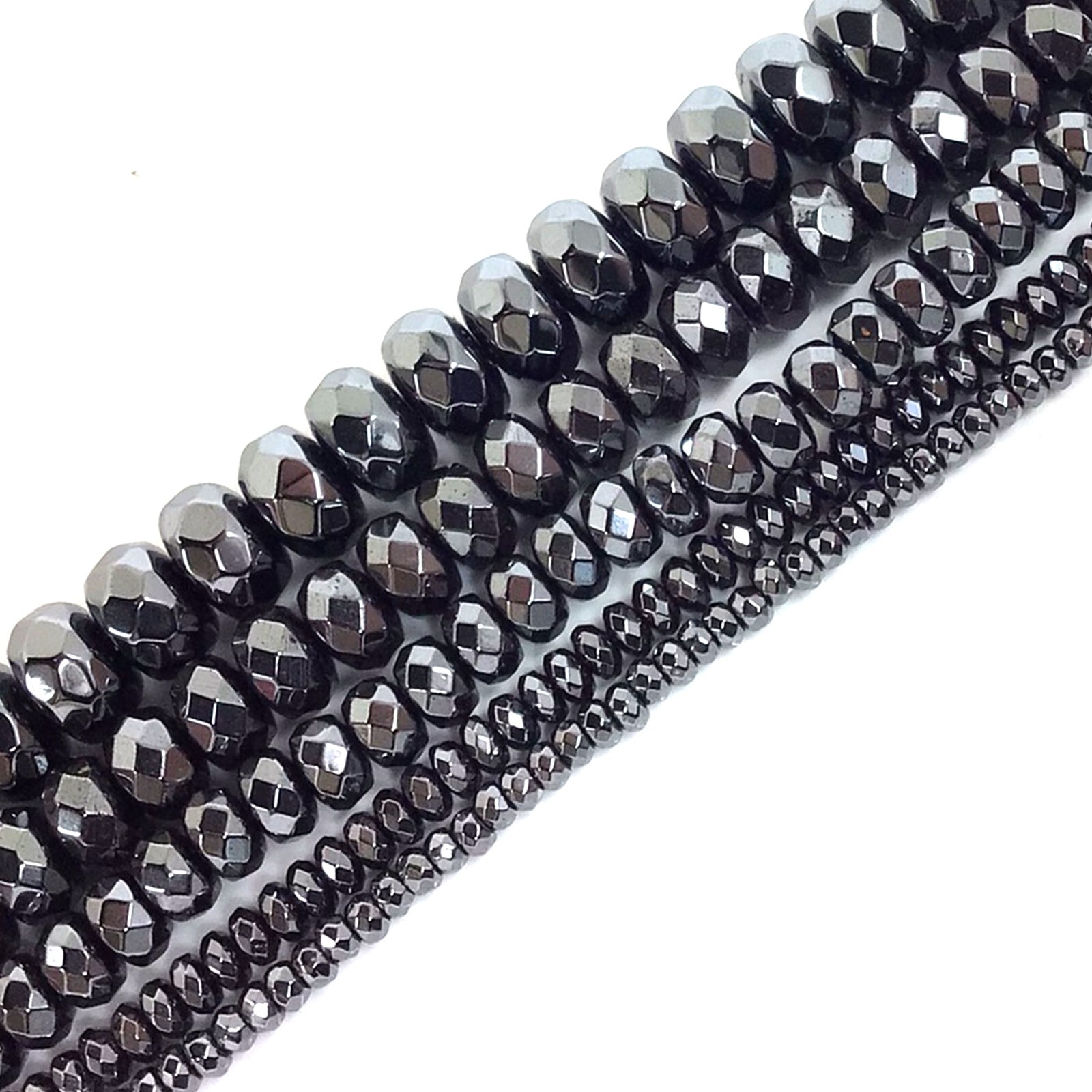 Shiny Black Hematite Faceted Rondelle Spacer Loose Beads 15″ 3mm 4mm 6mm 8mm