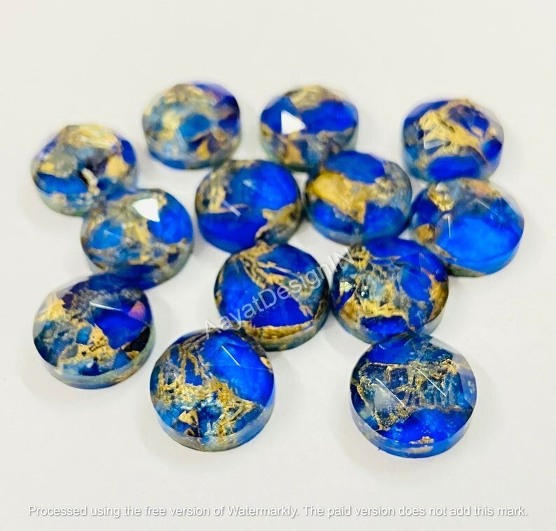 Natural Blue Copper Doublet Round Rose Cut Loose Gemstone 6mm-20mm