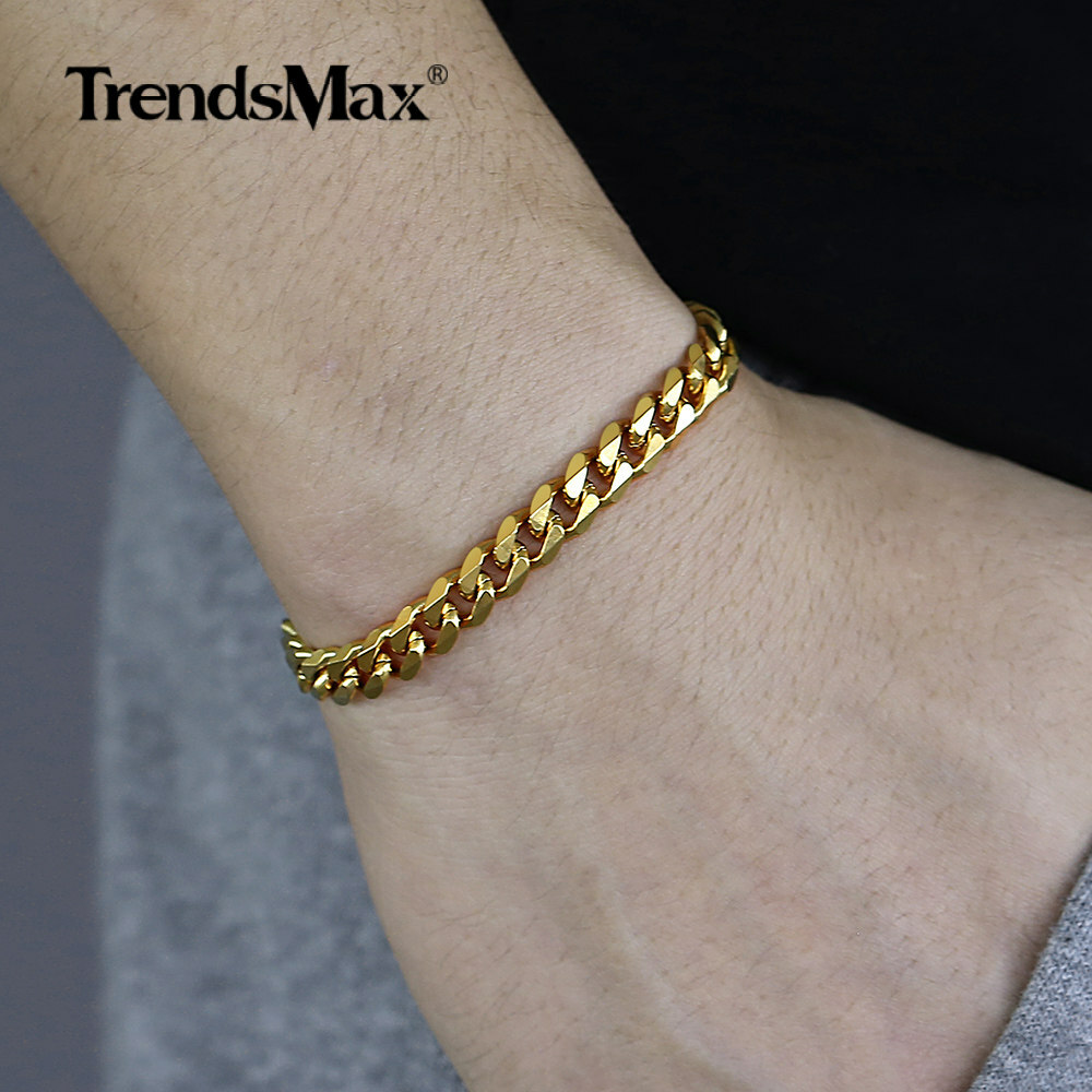 7mm Gold Filled Stainless Steel Bracelet & Necklace Jewelry Set Cuban Curb Chain