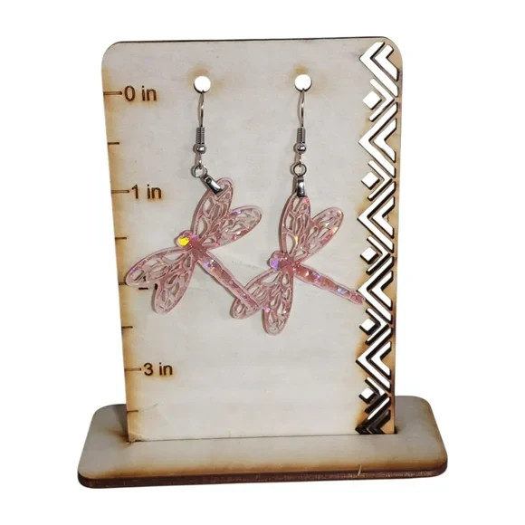 Pink Dragonfly Acrylic Drop Earrings
