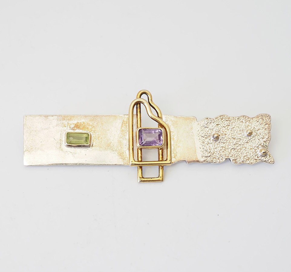 YES Studio vintage designer sterling silver amethyst abstract rectangle pin