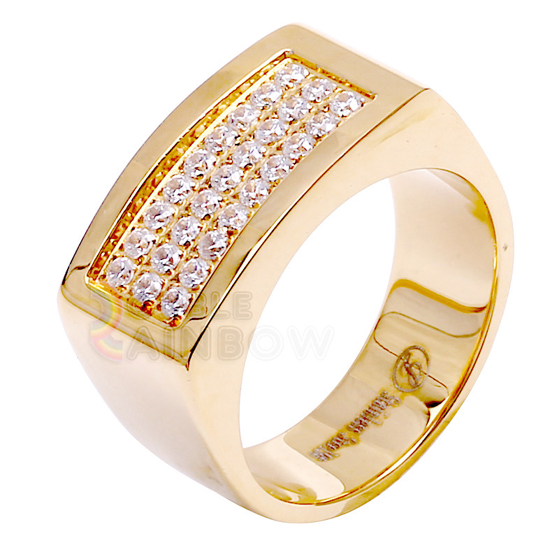 R2 Men’s Stainless Steel Gold Plated 3 rows CZ SET Pinky Ring Size 8-13