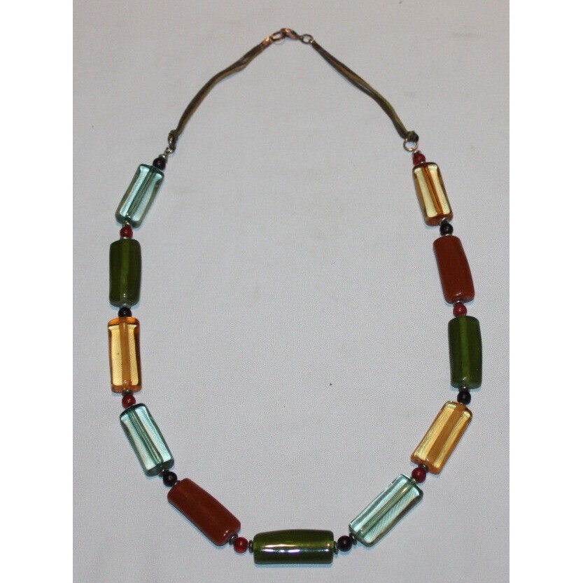 VTG 26″ single strand necklace acrylic lucite cylindrical beads fall colors