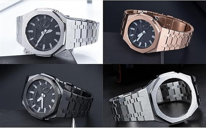 Stainless Steel Metal Watch Bezel Strap No Screw Mod Kit For Casioak GA2100/2110