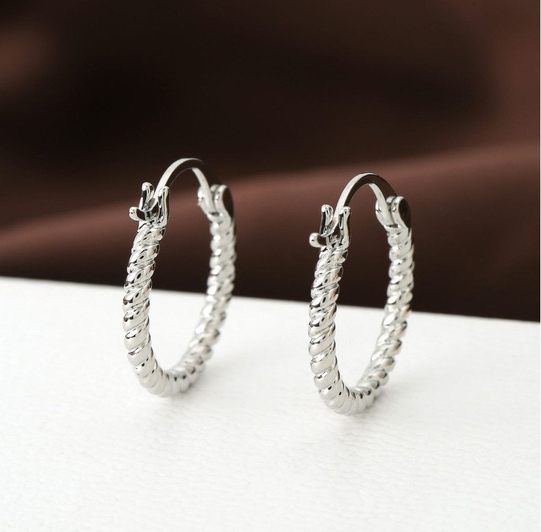 20mm White Gold Filled Twisted Wave Wire Small Hoop Huggie Cuff Earrings PE28