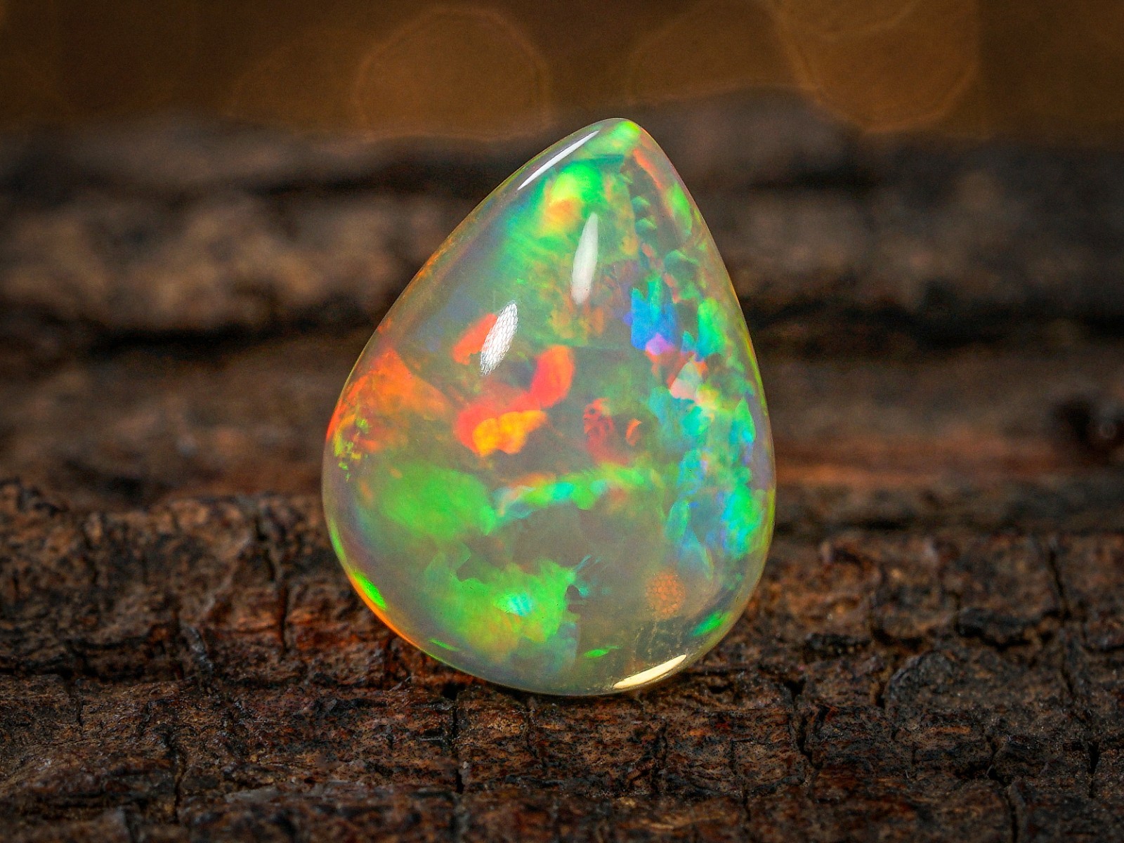 4.40 Carat Ethiopian Fire Opal Cabochon 14x10x6 MM Pear Shape Welo Fire Opal