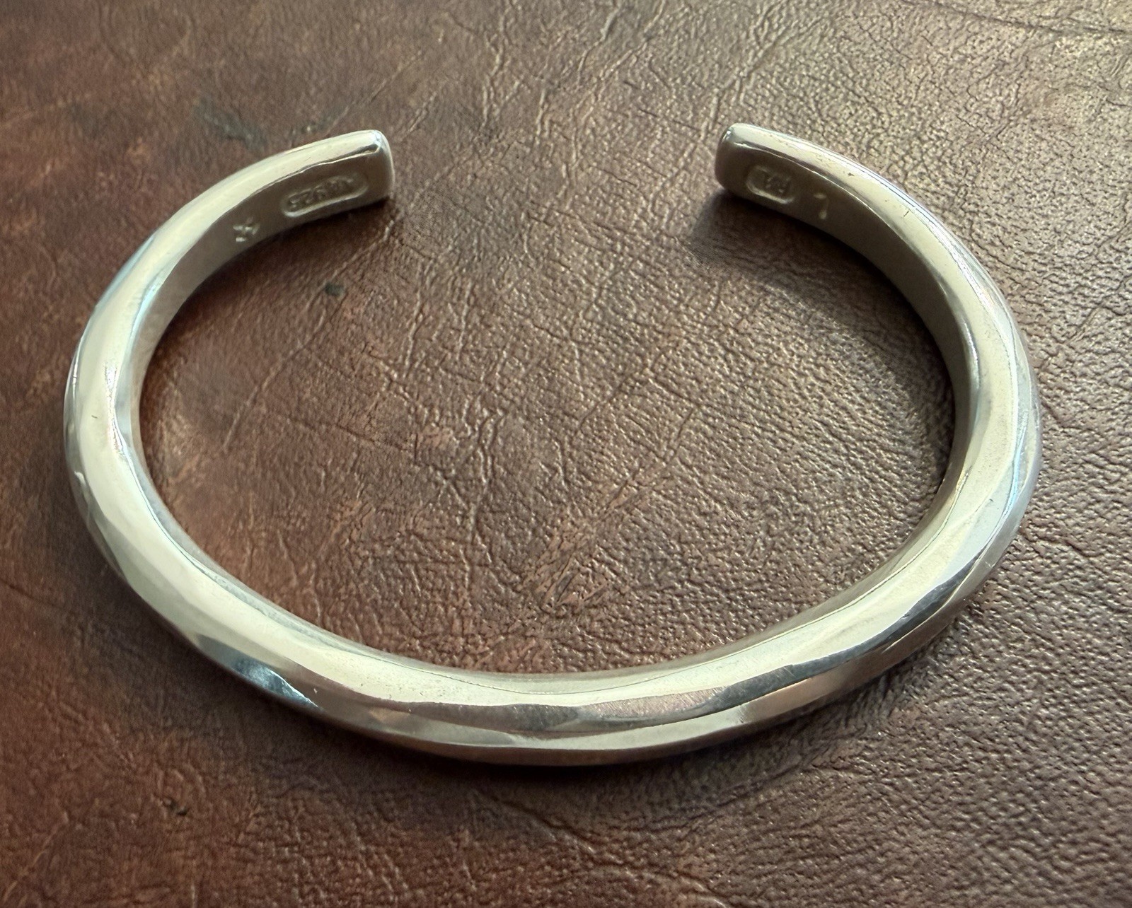 Ralph Lauren Double RL Hand Forged Hammered Sterling Silver Cuff Bracelet Large