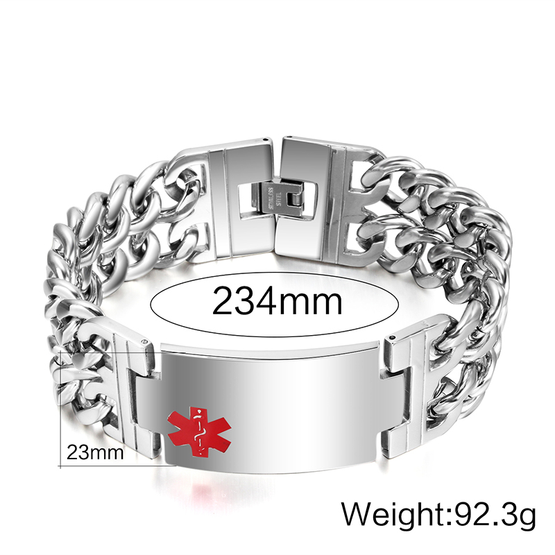 Mens Stainless Steel ID/Identification Bracelet 23mm wide Cowboy Chain 9.25”