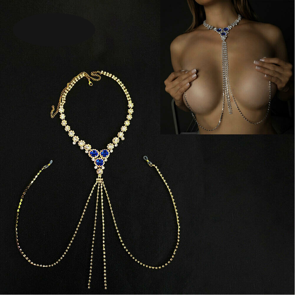 Hot Body Chain Jewelry Lingerie Bra Set Tassel Sexy Rhinestone Bikini Crystal ^