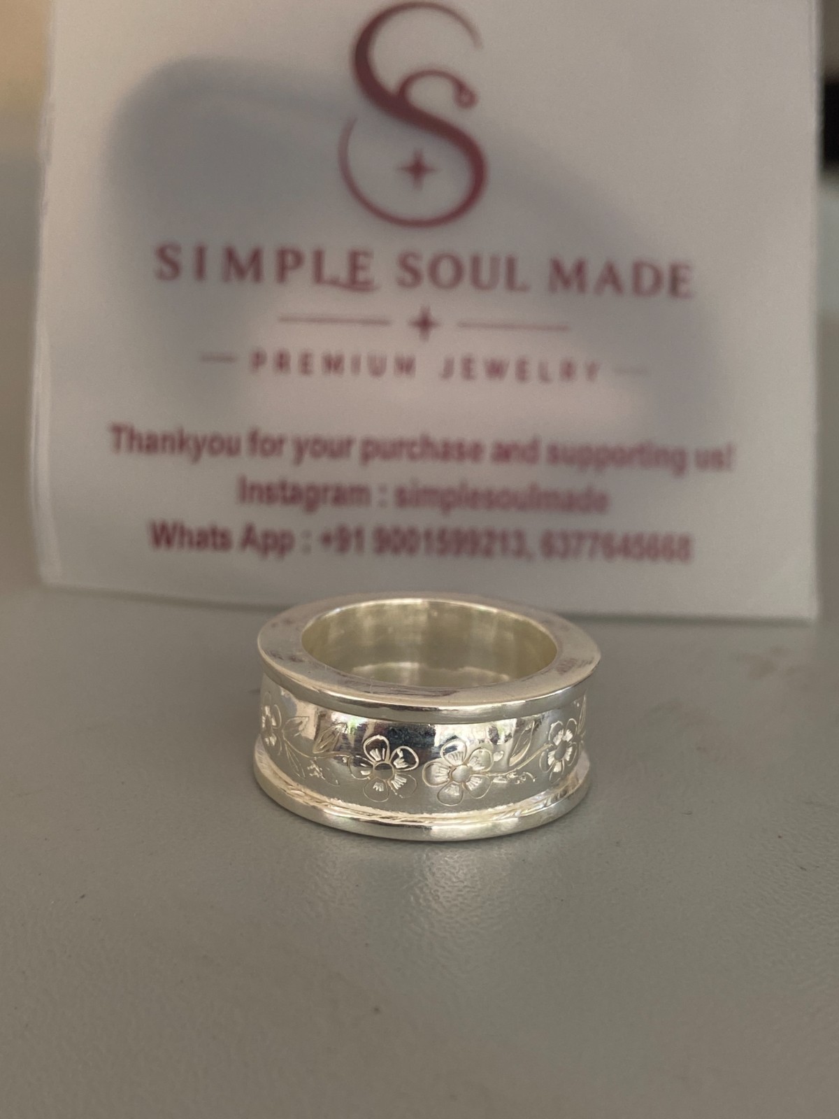 925 Sterling Silver Flower Spinner Ring Floral Meditation Band Wide