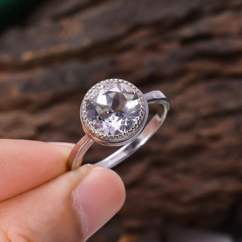 92.5 Sterling Silver Ring Natural Crystal Gemstone 5.3 Gram Round Ring Band