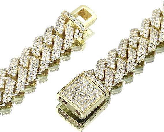 12mm Iced CZ Out Cuban Link Chain 14K/White Gold Stainless Steel Hip Hop Jewelry