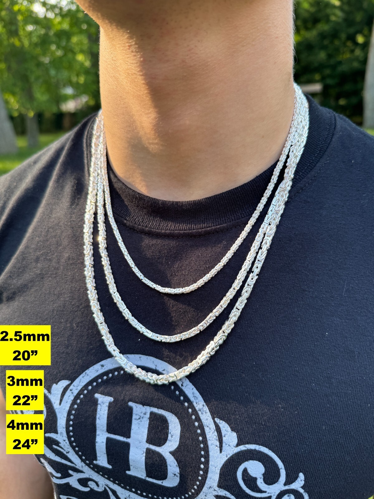 Real Solid 925 Sterling Silver Byzantine Rope Chain Mens Necklace 2.5-6mm 18-30″