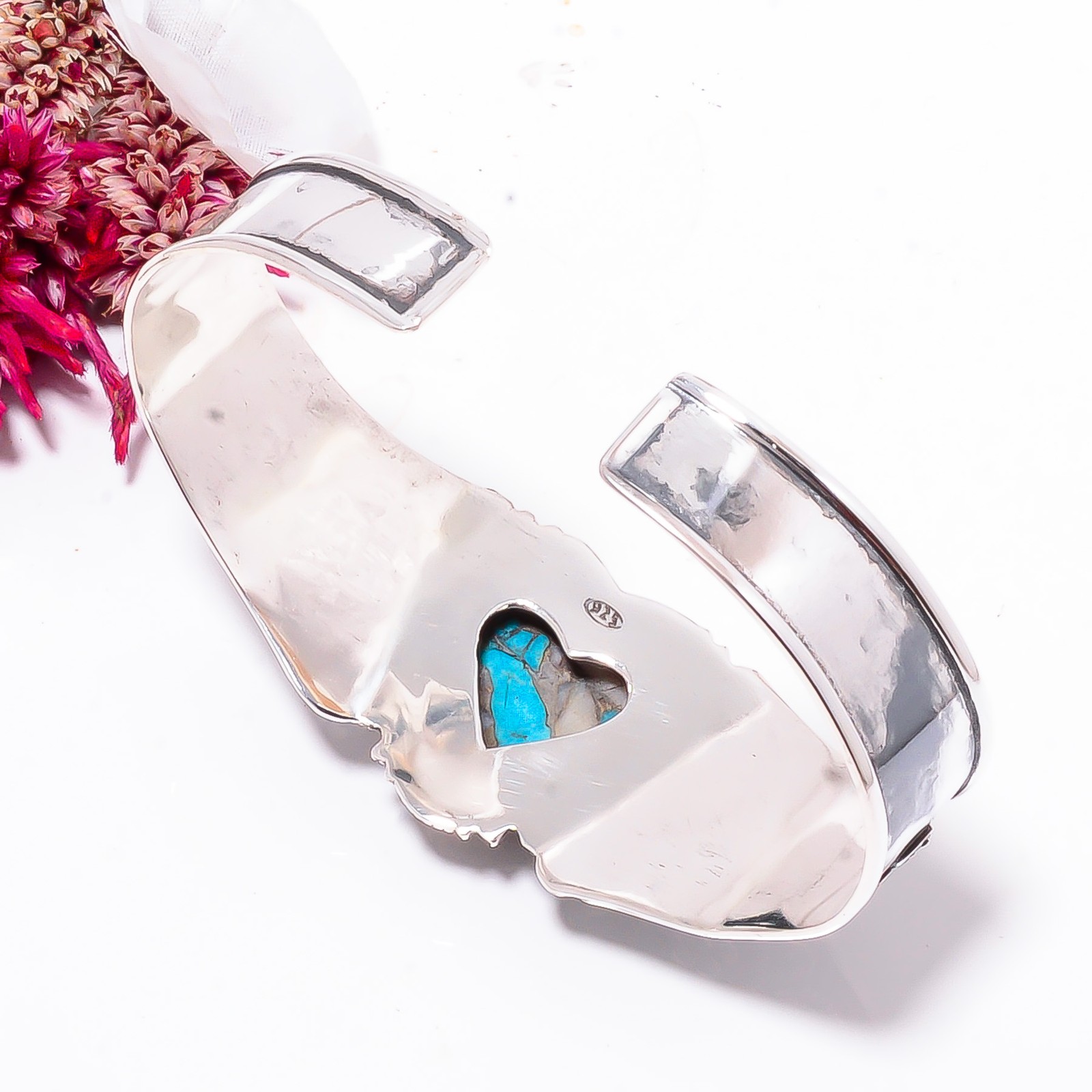 Copper Pink Opal Kingman Blue Turquoise 925 Sterling Silver Bali Cuff|C968458444