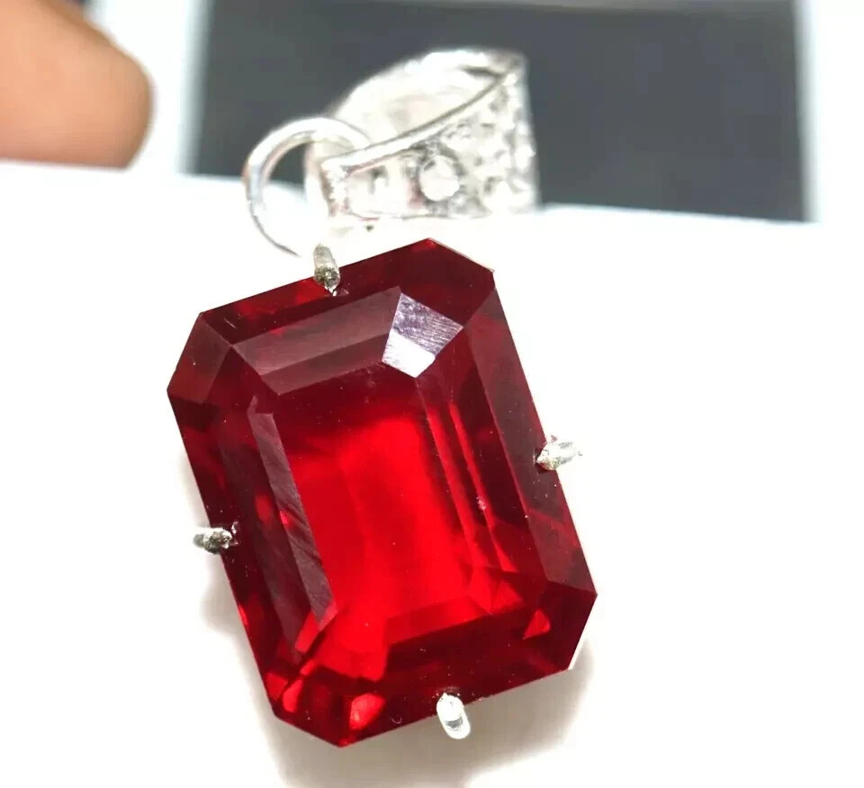 30 Ct Natural Red Ruby Emerald Cut Pendant AGL Certified Gemstone