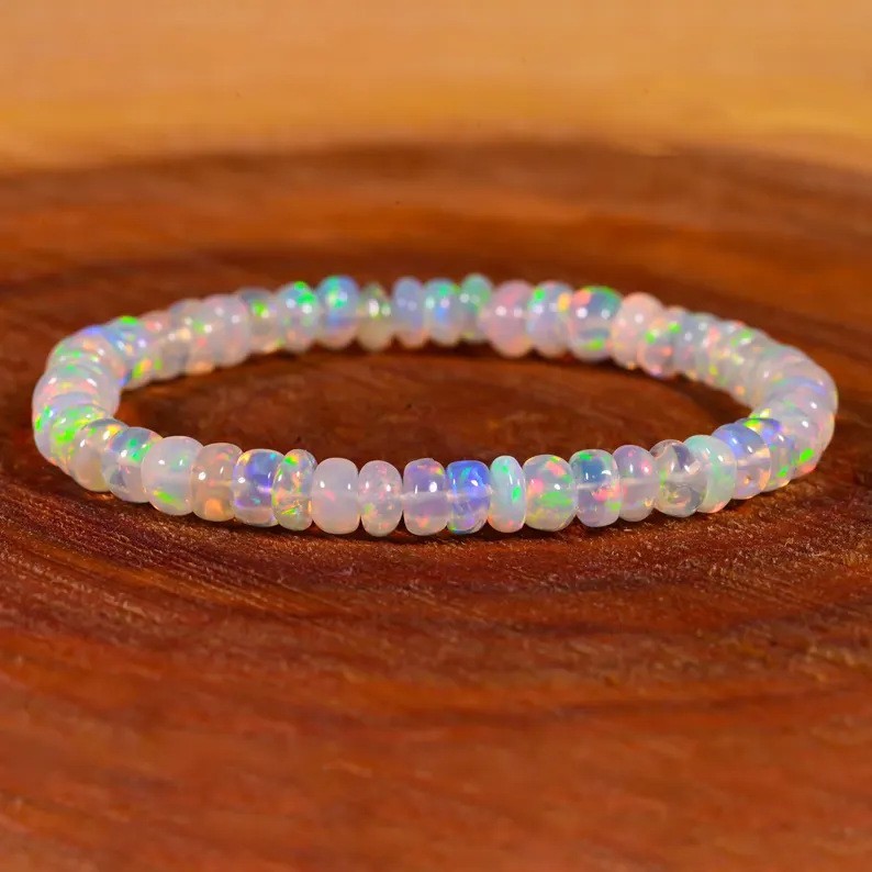 Natural Opal Gemstone 8mm Beads Healing Reiki Dainty Women Minimalist Bracelet