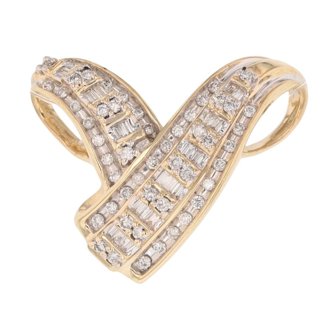 .50ctw Baguette & Round Diamond Chevron Slide Pendant No Chain 14k Yellow Gold