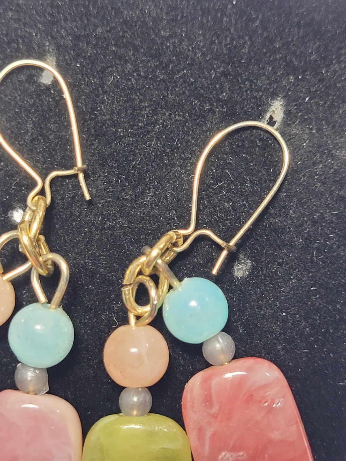 Natural Quartz Earrings Multicolored Beaded Goldtone Wire Hook Fashion Jewelry