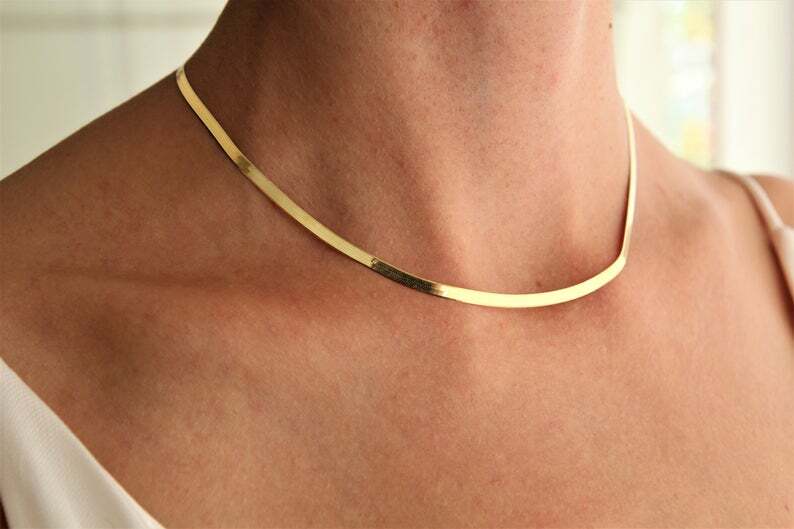 Real 18K Yellow Gold Filled Tarnish-Resistant 2mm Herringbone Chain Necklace Q14
