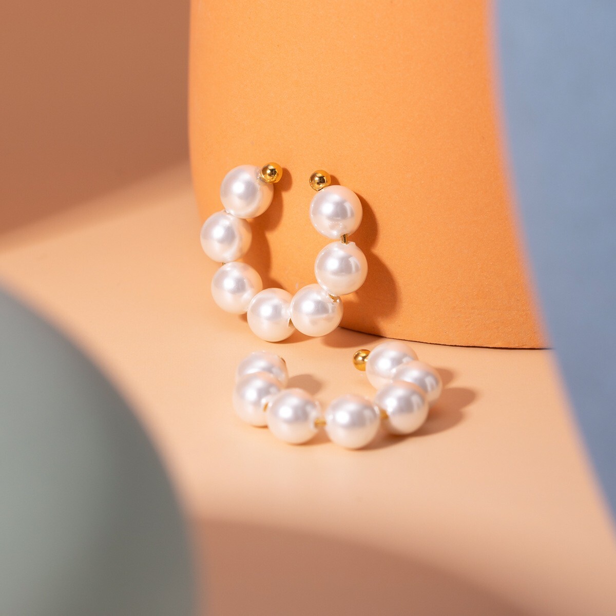 Woman 18K Gold Plated Pearl Earring Stud Ear Cuff Cartilage Non Pierced