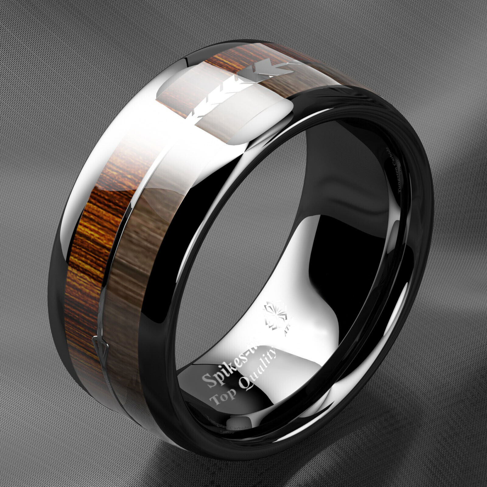 8/6mm Black Dome Tungsten Ring 2 Style Wood Arrow Wedding Band ATOP Men Jewelry