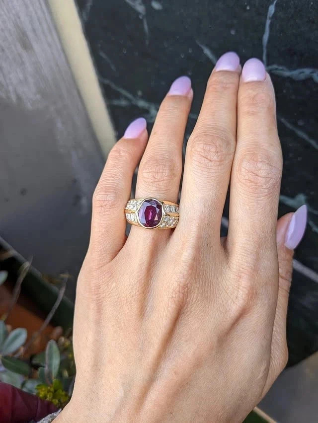 6.80 Ct Oval Cut Natural Ruby & Diamond Wedding Ring 14K Yellow Gold Size 7