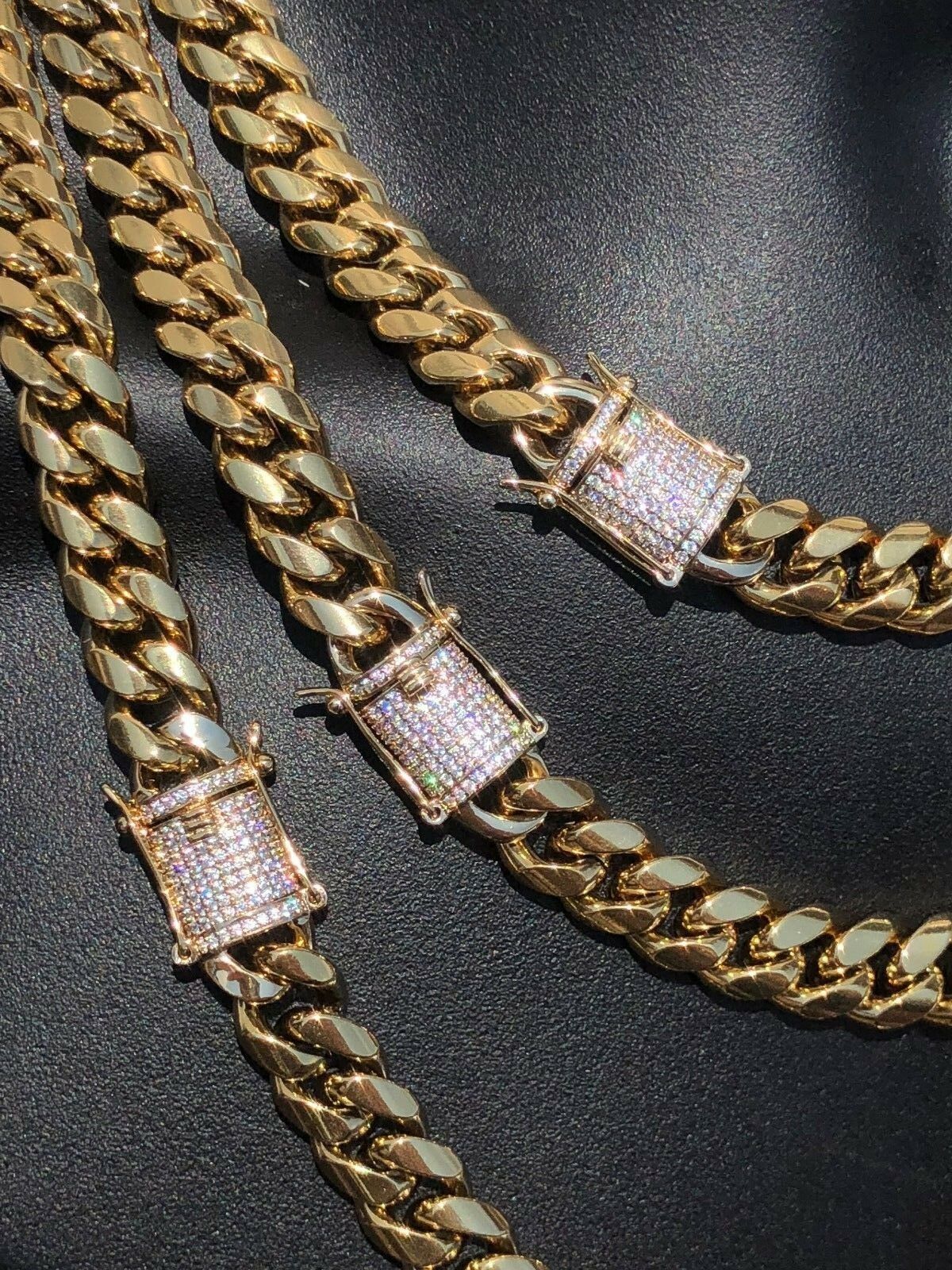 Miami Cuban Link Chain Bracelet Set For Men Solid 316L Stainless Steel 18K Gold