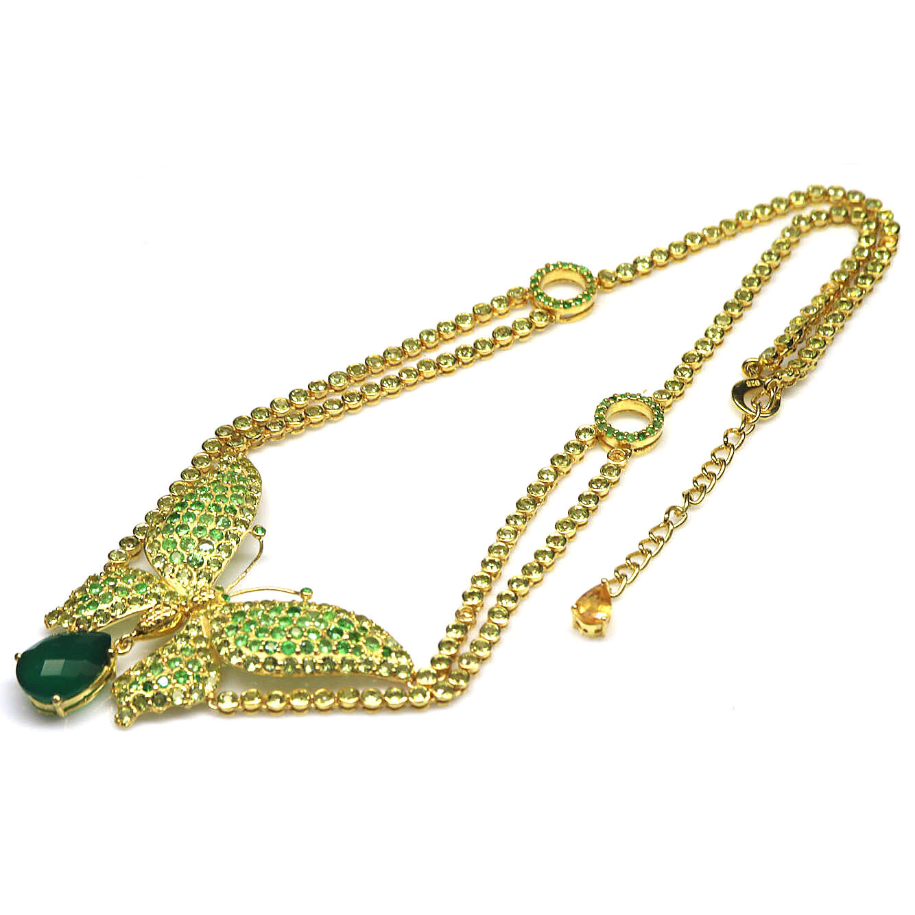 Gemstone Green Agate, Tsavorite , Peridot & Citrine Necklace 20″ 925 Silver