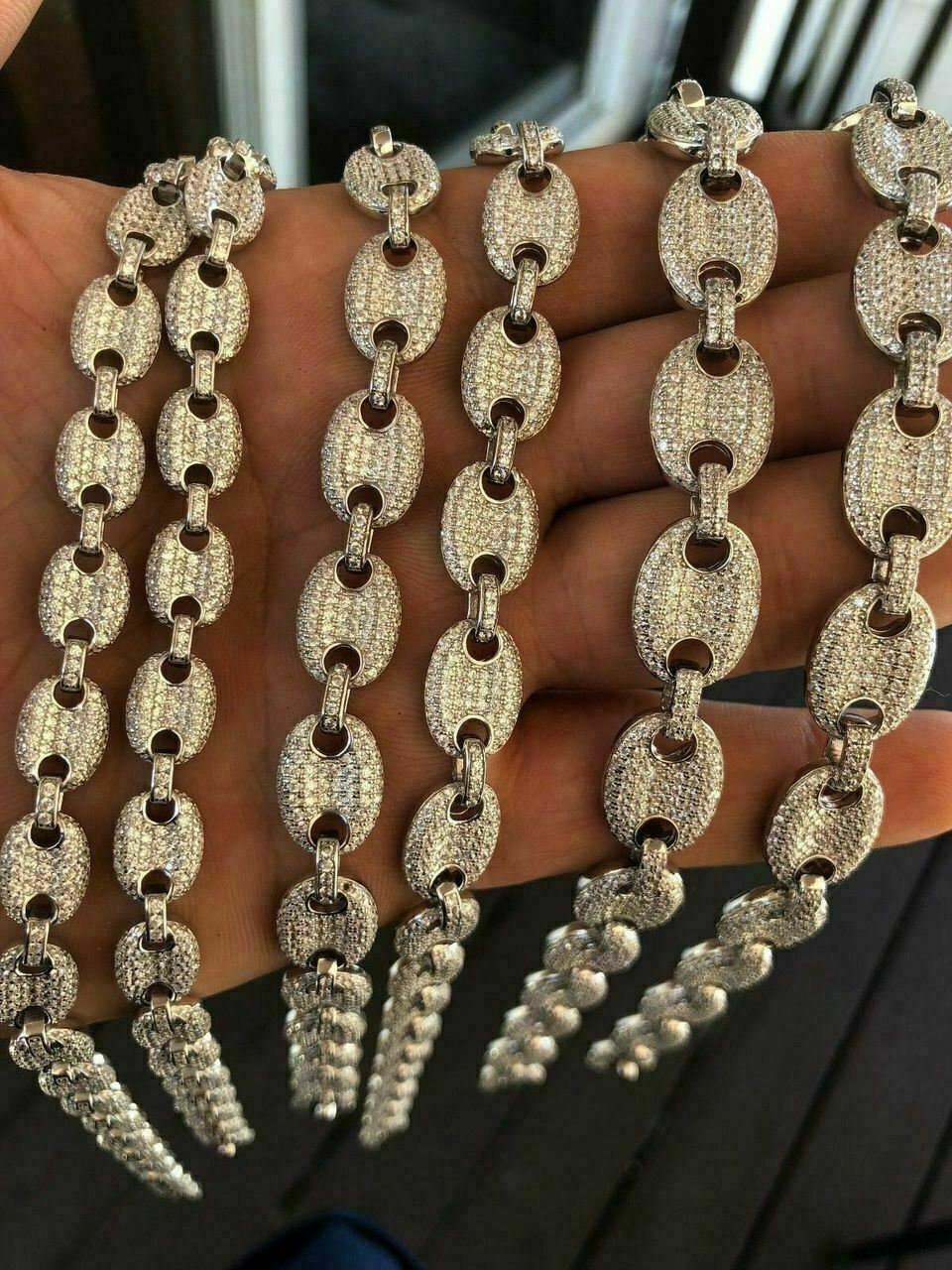 Solid 925 Silver Mens Puffed Mariner Link Chain CZ Hip Hop Iced