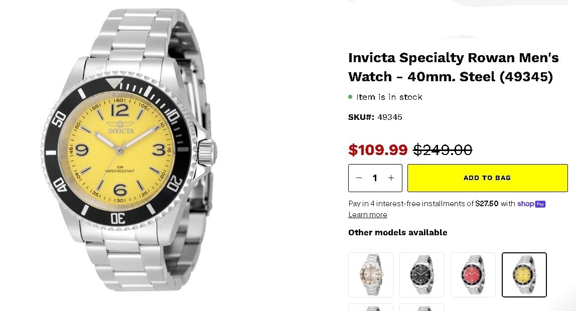 Invicta Specialty Rowan Men’s Watch – 40mm, Steel (49345)