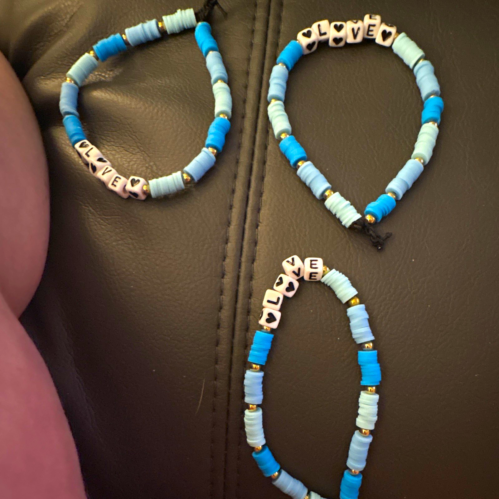 Blue & White Beaded LOVE Adjustable Bracelet ,Unisex Adults 3 available