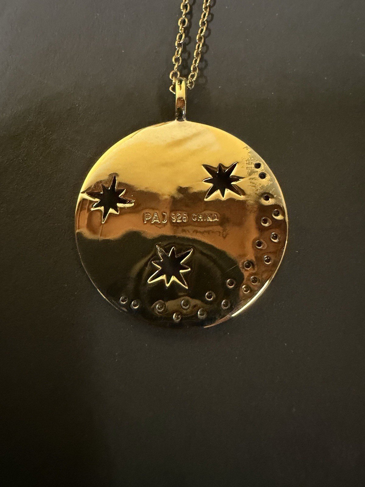 Gold plate over 925 Sterling Silver Celestial Pendant on adjustable chain 18-20”