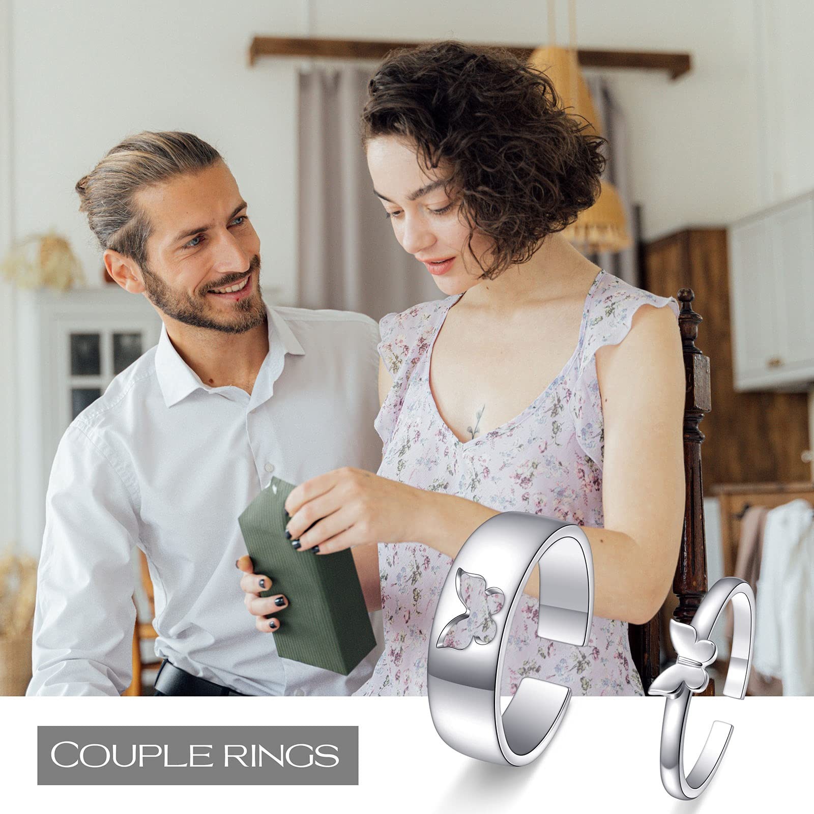Sterling Silver Adjustable Promise Rings for Couples – Romantic Love Jewelry Gif