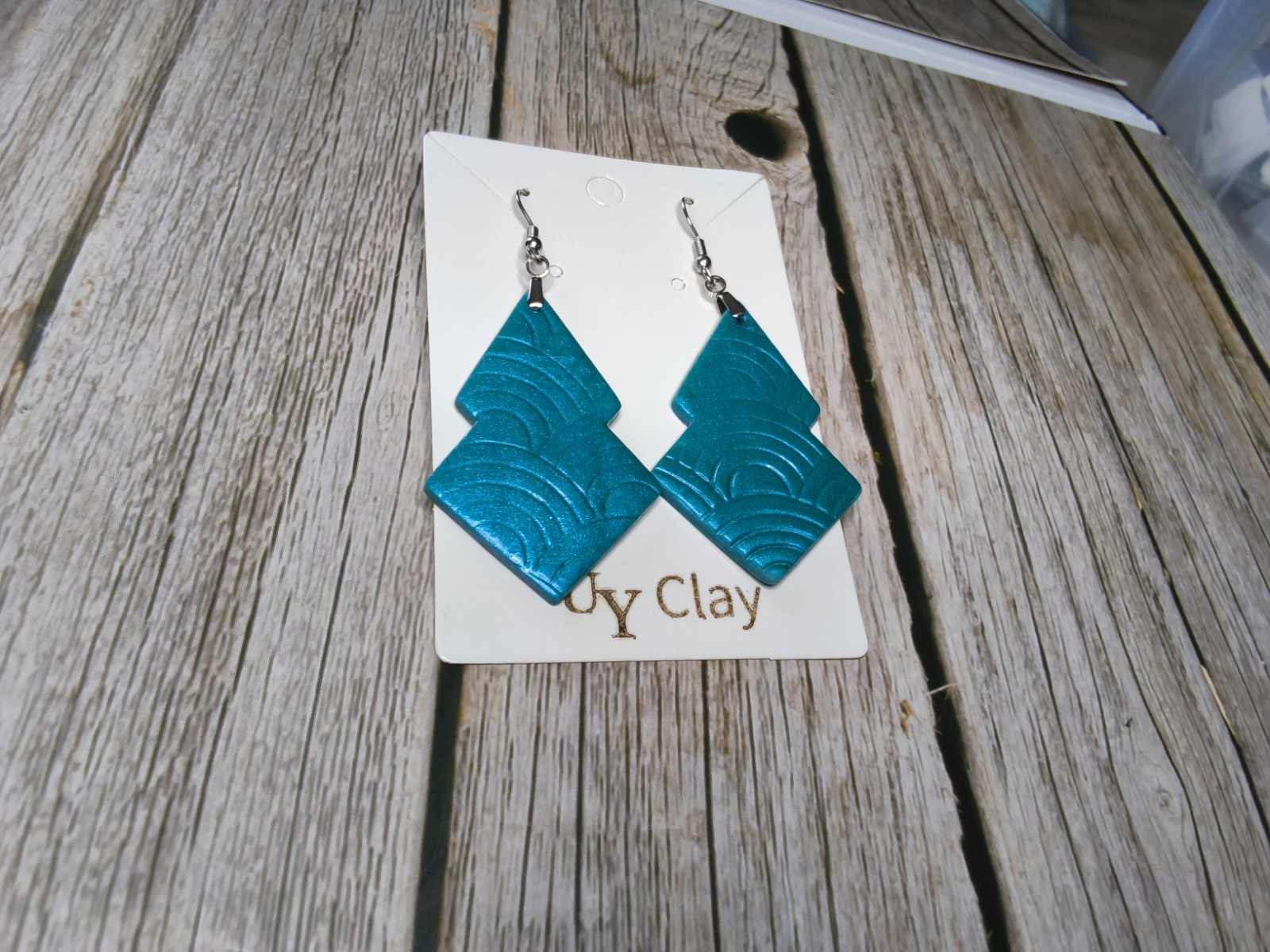 Beautiful Handmade Teal Geometric Polymer Clay Dangle Earrings – Hypoallergenic