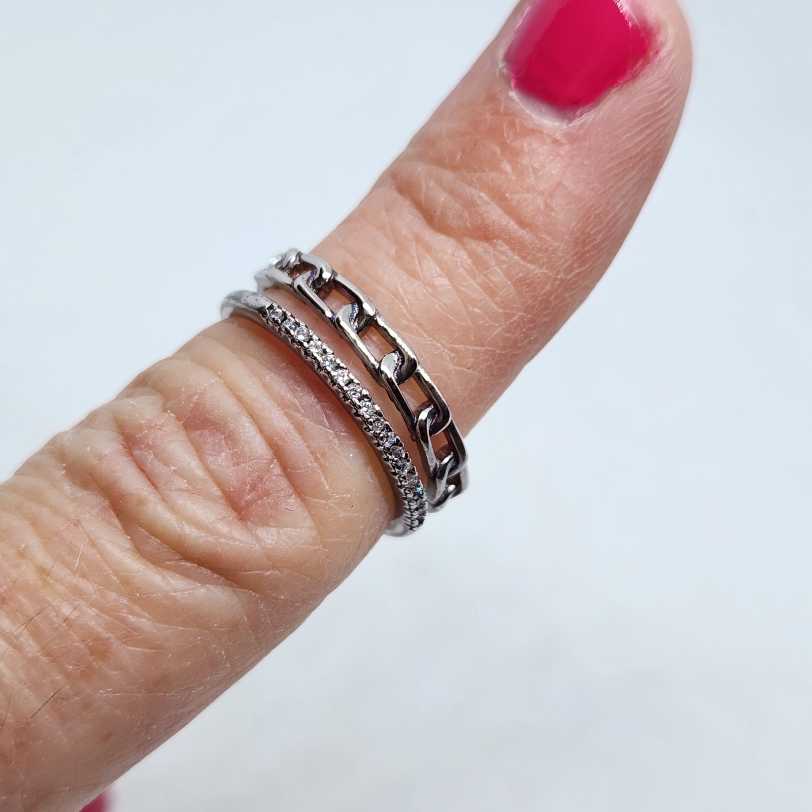 Chain And Bling Toe Ring Open Design Silver Tone Fashion Jewelry Size 6.5