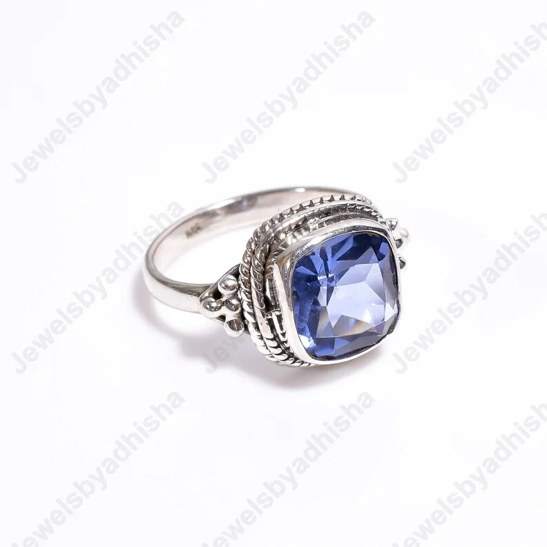 Blue Sapphire Ring 925 Sterling Silver Band& Statement Handmade Ring All Size