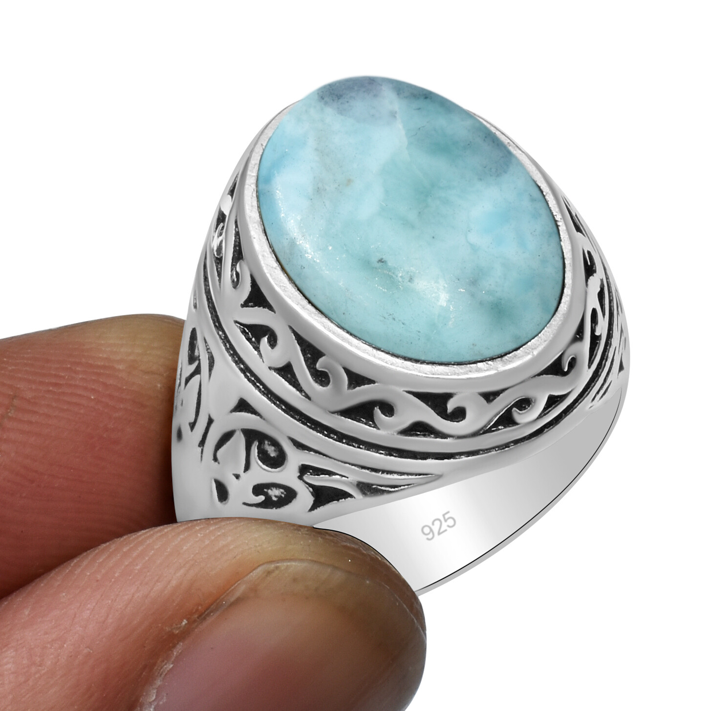 Larimar Ethnic Gemstone Durr Al Najaf Ottoman Arabic Style Jewelry Ring All Size