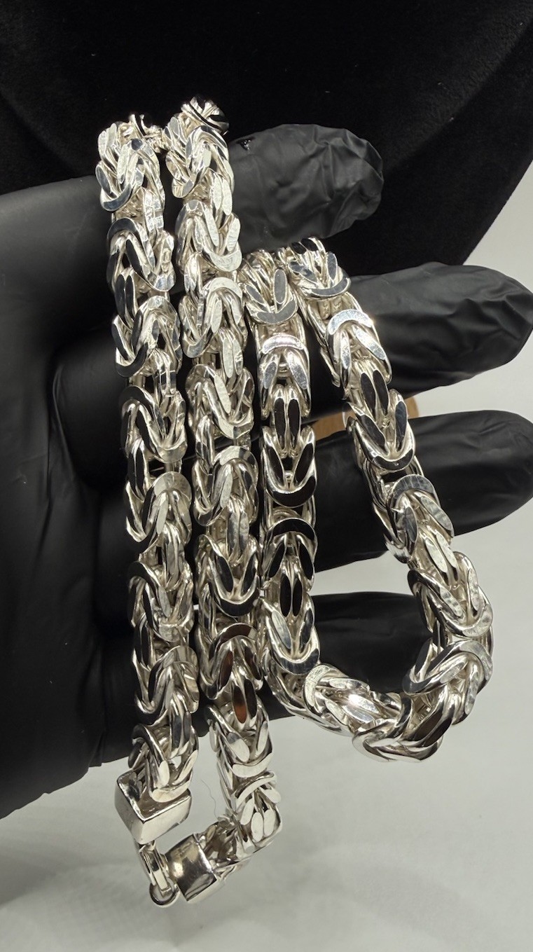 7.2mm Solid Sterling Silver 925 Square Byzantine Chain Necklace 77g Bold