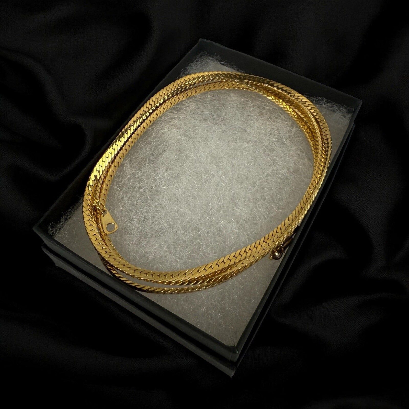 14K GP Gold Plated 2mm Wide Flat Herringbone Chain Stamped 14k GP Necklace 30” L